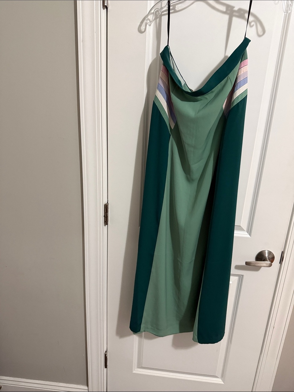 Green Colorblock Maxi Skirt with Striped Accents